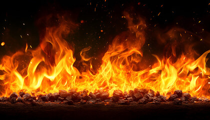Fototapeta premium Charcoal For Barbecue Background With Flames