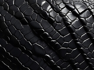 Fototapeta premium Black Crocodile Leather leather close-up texture flat lay background