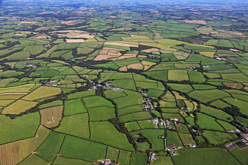 Aerial view of the fields of North Devon, England	