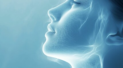 Obraz premium Abstract face profile, ethereal, blue, network lines.