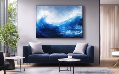 Ocean Wave Abstract Art in Modern Living Room