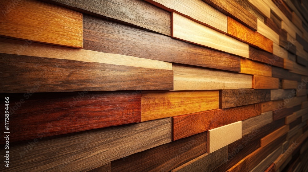 Poster wooden wall design showcasing an array of textures and colors in a modern interior setting during da