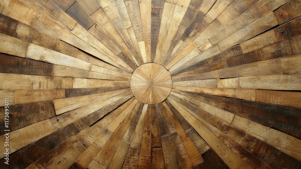 Aufkleber unique wooden circular design radiating warmth and texture in a rustic interior setting. generative 