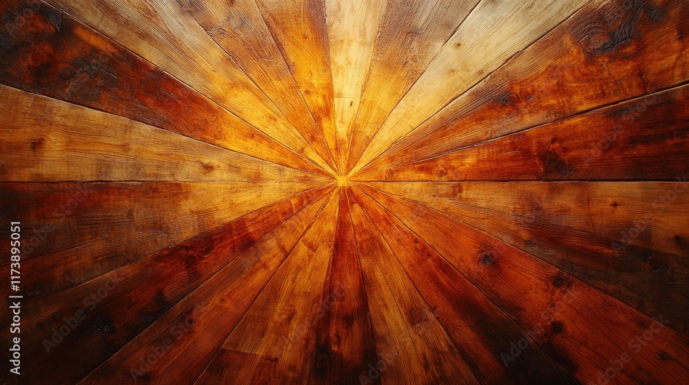 Poster wooden sunburst design capturing warm hues and intricate grain patterns in a rustic setting. generat