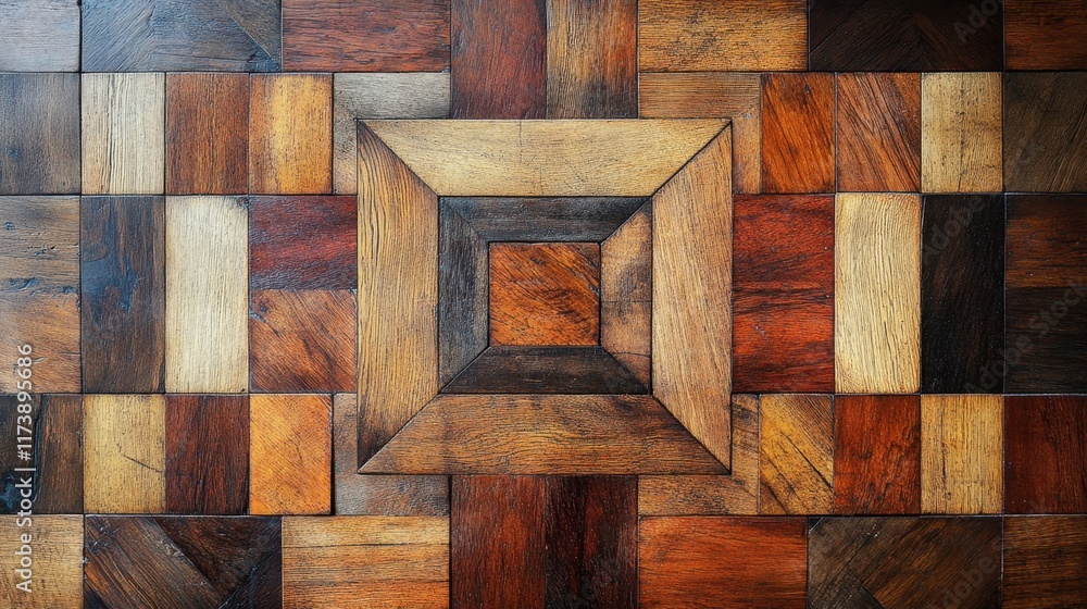 Aufkleber artistic wooden geometric pattern showcasing rich textures and colors in a contemporary design. gene