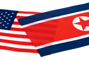 Flag North Korea on white background. Flag United States America.