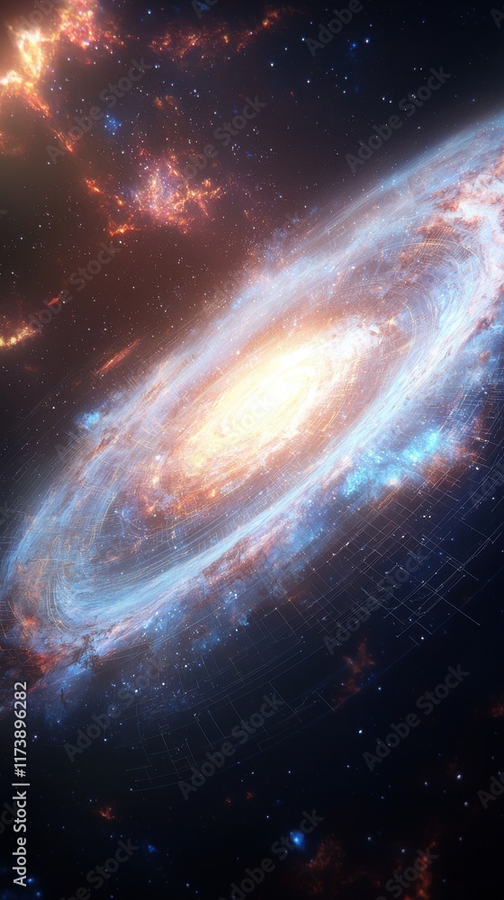 Poster futuristic digital galaxy exploration outer space abstract art cosmic environment wide-angle view sc