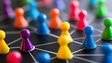 Colorful game pieces connected on a grid.