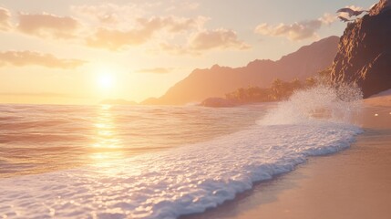 Obraz premium Dramatic Sunset Landscape with Bright Lighting and Waves