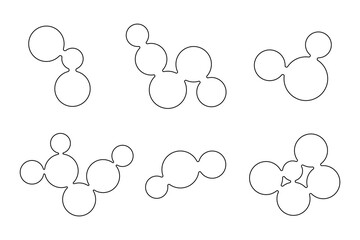 Set of metaballs, abstract geometric shapes. Connected figures of liquid molecules, linear icons. Isolated vector design element.