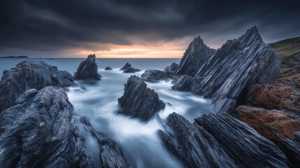 Fototapeta premium Dramatic Sunset over Rugged Coastal Landscape