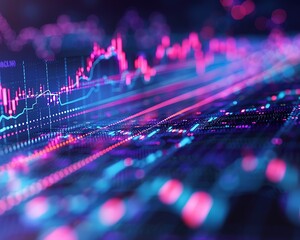 Stock market trend graph with vibrant hues and dynamic lines, highlighting financial differences, side view.