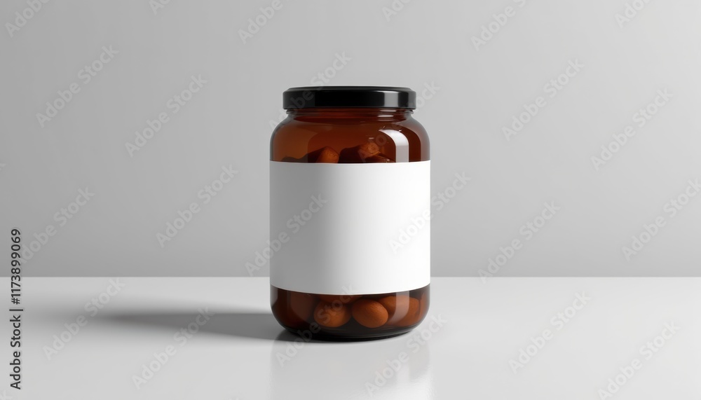 Poster a jar with a label mockup, placed on a smooth surface, clean and modern design, soft lighting with c
