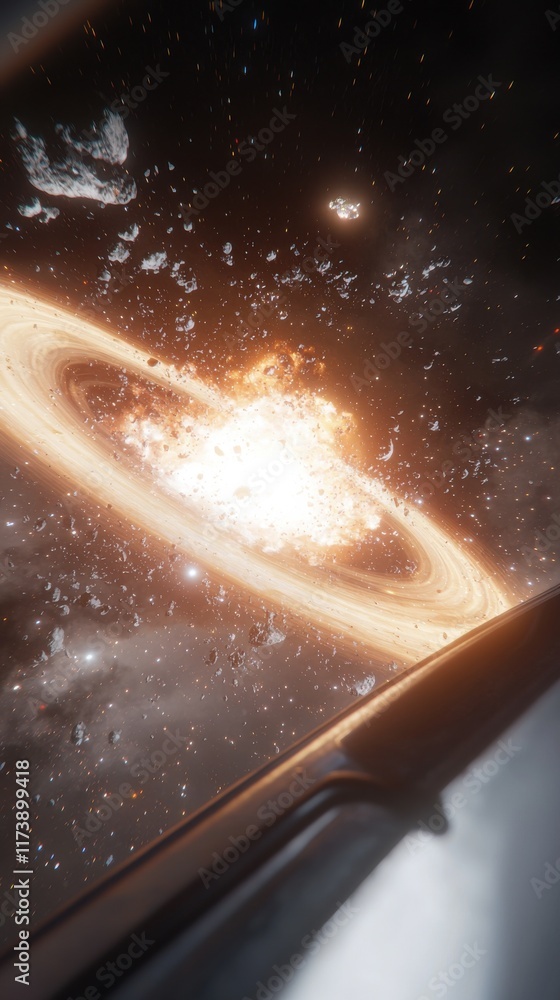 Poster Explosive cosmic event observed from a spaceship window deep space digital art sci-fi environment captivating viewpoint