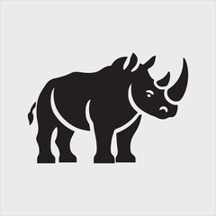 Bold Rhino Silhouette Standing Strong with Simple Horn and Clean Outline Vector Illustration