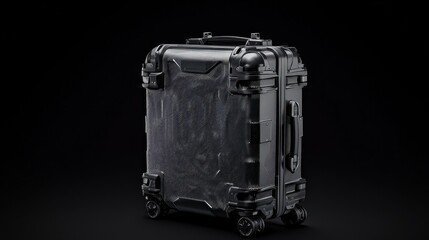 Black wheeled case with a sturdy design for transport and storage.