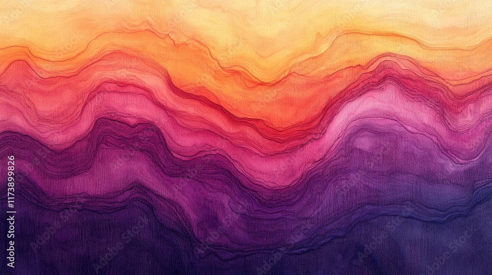 Poster vibrant waves of color blend harmoniously to create an abstract landscape evoking emotions of warmth