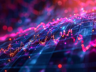 Stock market trend graph with vibrant hues and dynamic lines, highlighting financial differences, side view.