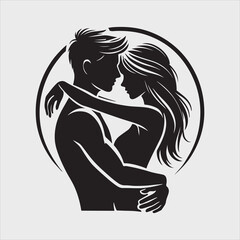 Couple Hugging Silhouette with Smooth Shapes Vector Illustration