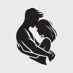 Couple Hugging Silhouette with Smooth Shapes Vector Illustration