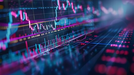 Stock market trend graph with dynamic hues and bold lines, highlighting financial differences, side view.