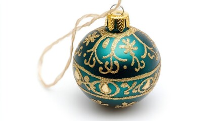 Teal Christmas ornament with gold glitter accents. Perfect for holiday decor or festive craft projects.