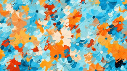 Vibrant floral pattern bursting with colors in a cheerful artistic design. Generative AI