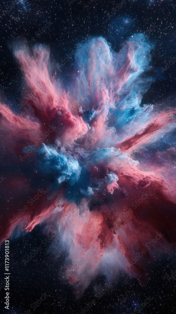 Poster dynamic galaxy explosion with shimmering particles outer space digital art cosmic environment vibran