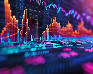 Stock market trend graph with bold, dynamic lines and vivid colors, highlighting financial differences.