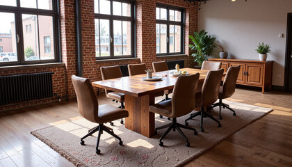 Elegant Conference Table Mockup in a Bright and Spacious Meeting Room