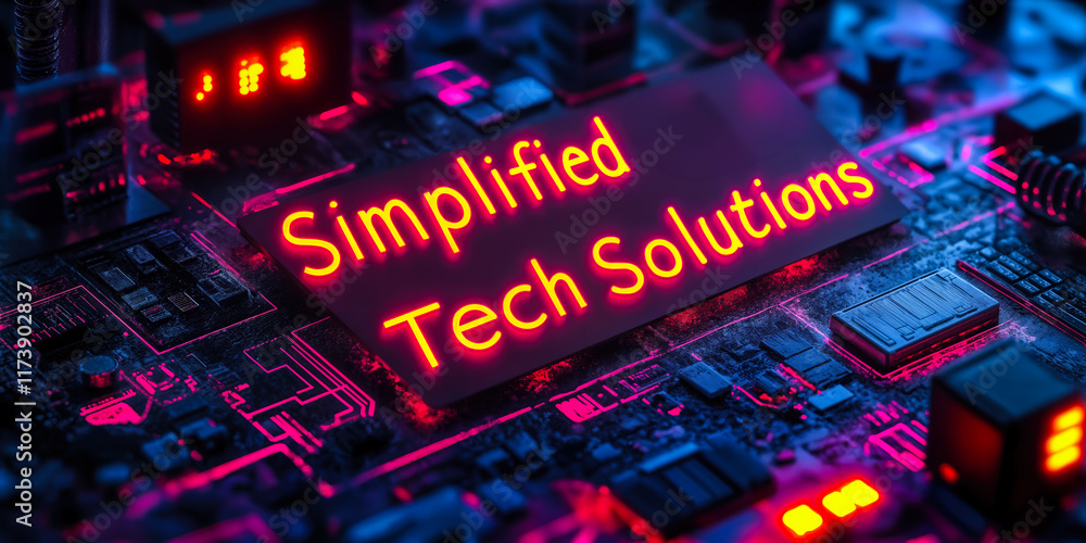 Poster 3d text banner highlighting simplified tech solutions for business integration