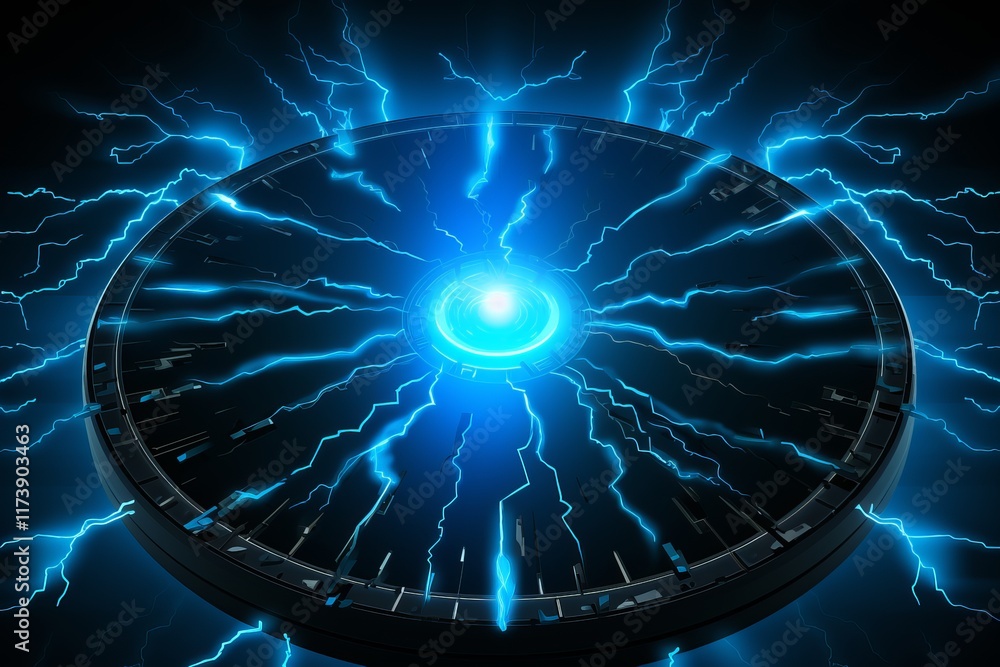 Aufkleber electrifying energy pulse radiates from a futuristic circular device. generative ai