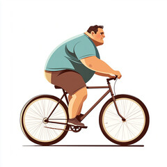 Obraz premium Stylized Cartoon Illustration of an Overweight Man Riding a Bicycle for Fitness