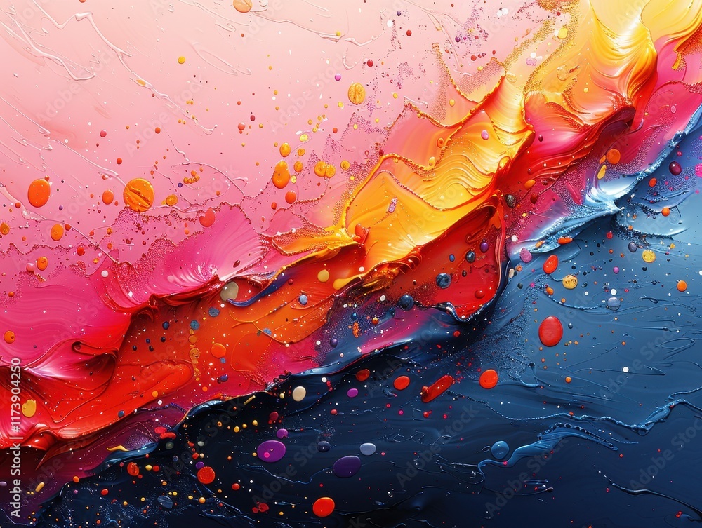 Poster abstract colorful waves with vibrant textures and splashes of paint.