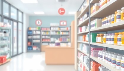 Blurred Pharmacy Background with Medicine Shelves