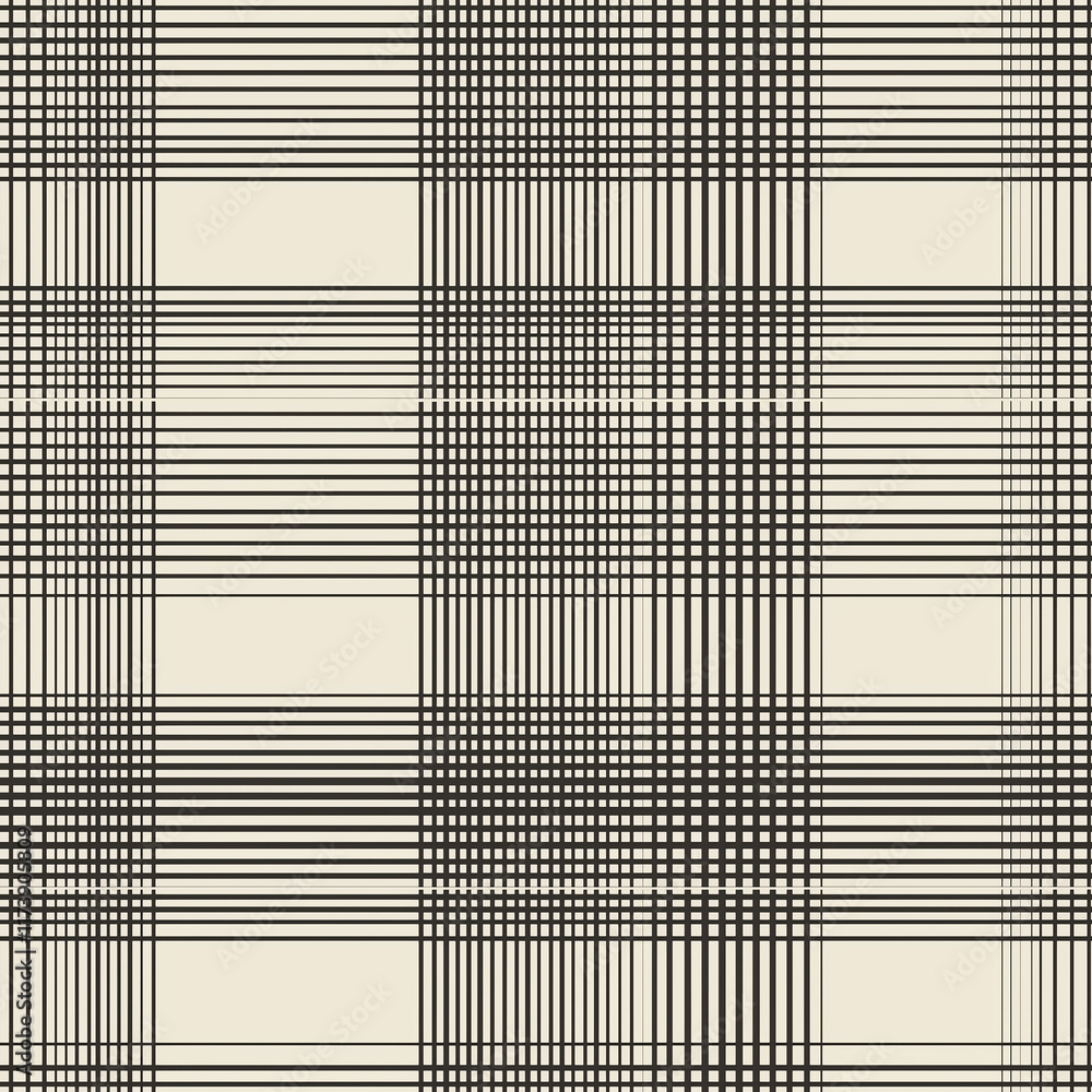 Aufkleber classic black and white plaid pattern with intersecting lines on a light beige background, suitable 