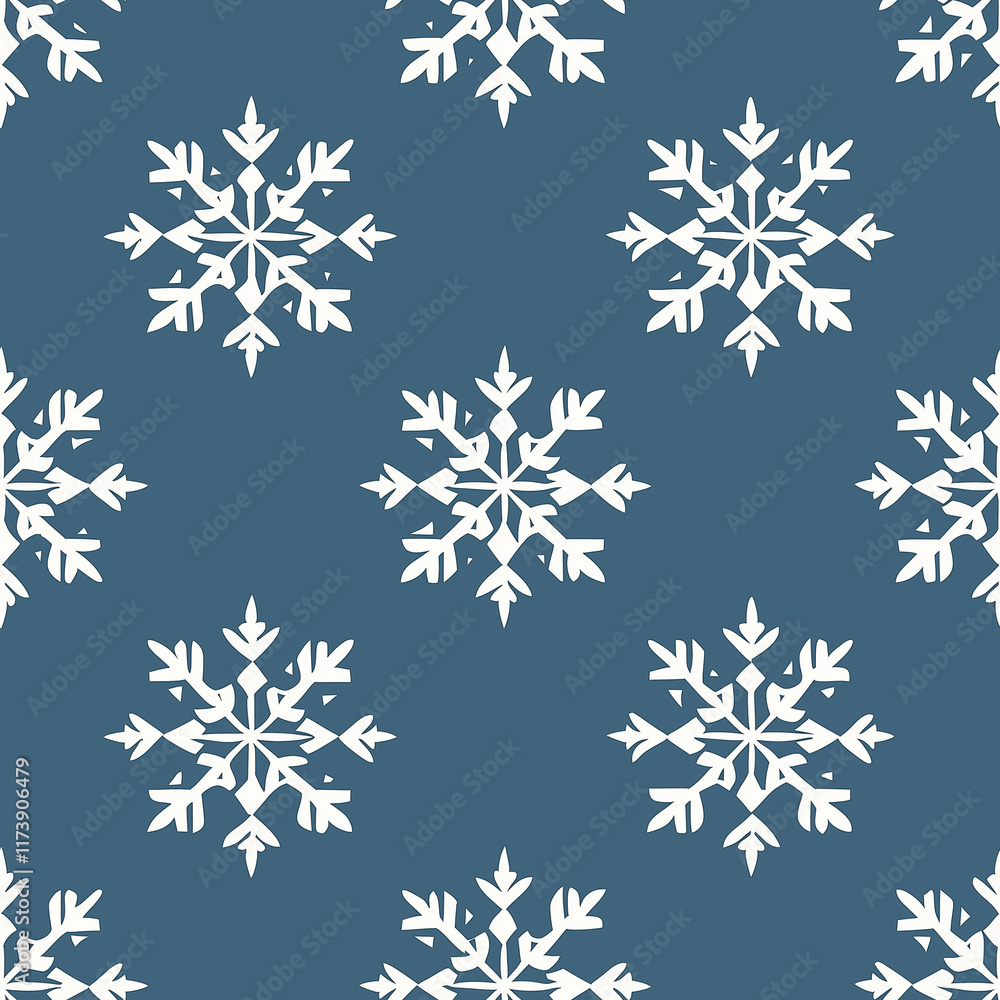 Poster snowflakes in a repeating pattern on a textured blue background, creating a seasonal and festive des