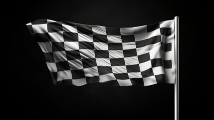 Racing flag waves proudly against a dark background during thrilling competition. Generative AI