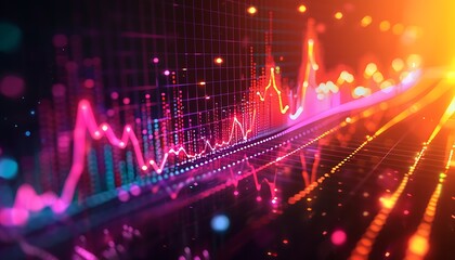 Wealth accumulation chart with bright, contrasting colors and dynamic lines, illustrating financial growth.