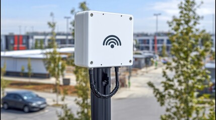 Outdoor wireless access point provides reliable connectivity in public areas. Ideal for parks, campuses, and city centers needing robust internet access.
