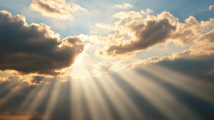 Fototapeta premium A beautiful sunset above the clouds with a bright sun.