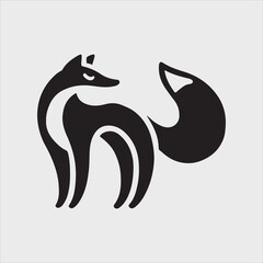 Fox Silhouette in Playful Pose with Curved Body and Bushy Tail Vector Illustration
