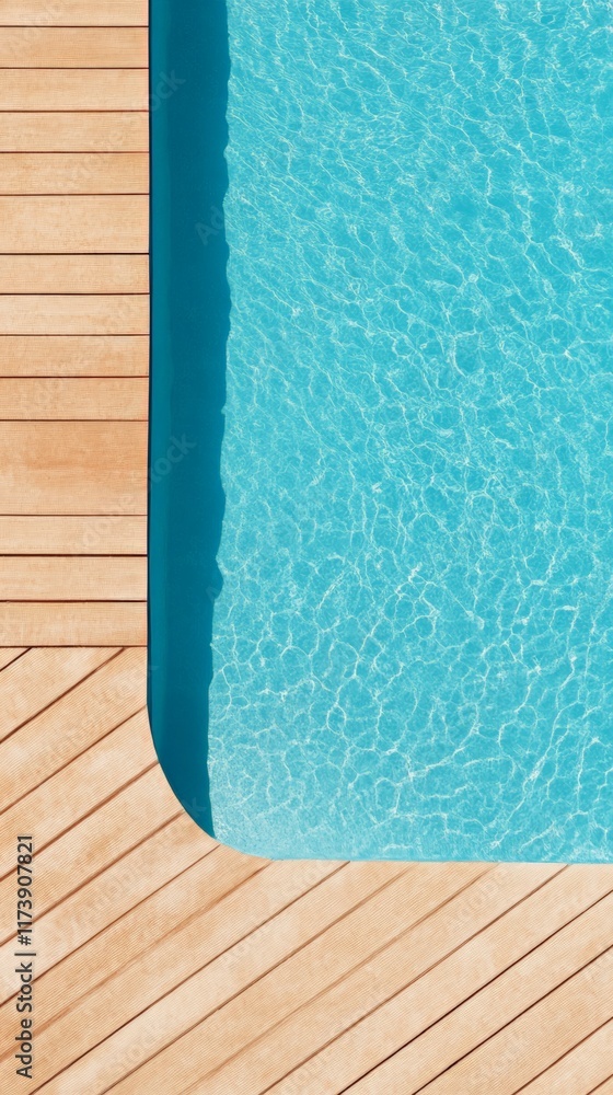 Poster refreshing turquoise swimming pool water glistening under the summer sun, gently lapping against the