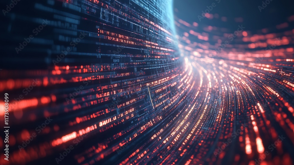 Poster abstract digital data stream flowing through cyberspace