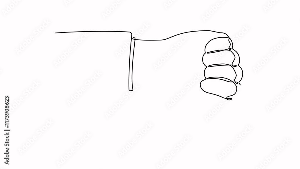 Poster video. thumb down in one continuous line. symbol of evil. negative gesture showing dislike in a one-