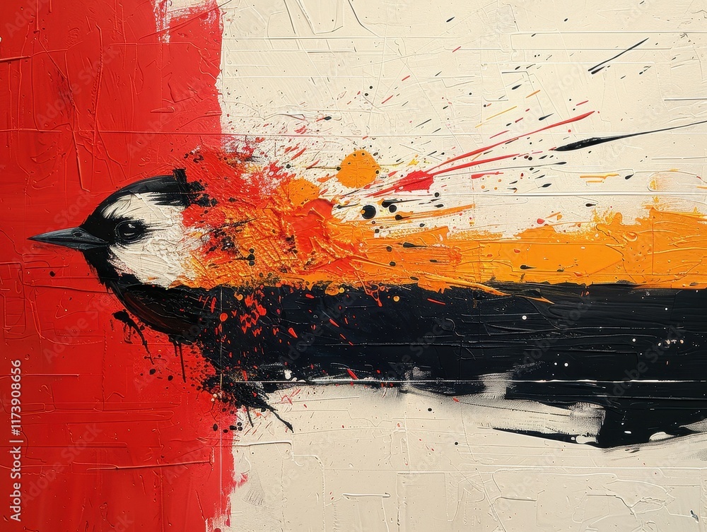Poster abstract artwork featuring a bird merging with vibrant colors and textures.