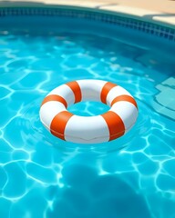 Naklejka premium illustration vectorielle d'une bouée blanche et rouge flottant sur l'eau d'une piscine