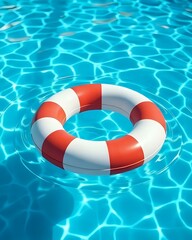 Naklejka premium illustration vectorielle d'une bouée blanche et rouge flottant sur l'eau d'une piscine
