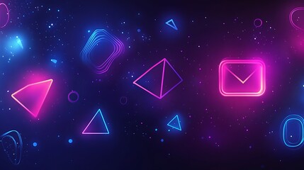 Neon Geometric Shapes and Email Symbol in Space