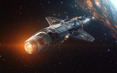 Obraz premium Futuristic Spacecraft in Cosmic Exploration of Deep Space with Dramatic Lighting and Hyper-Realistic Design
